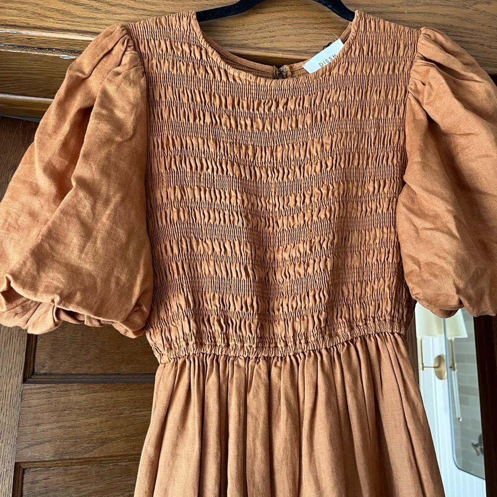 DISSH Puff Sleeve Smocked Maxi Dress - Rust Orange - Picture 2 of 3
